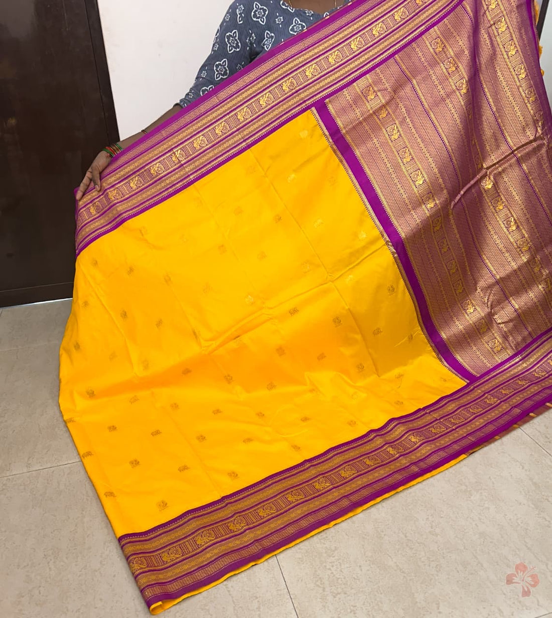 Semi kanjeevaram silk saree with vintage weaving rich unstitched blouse