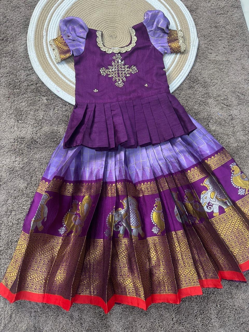 Fancy silk lehanga sets with handwork and fully stitched (1-15 years )