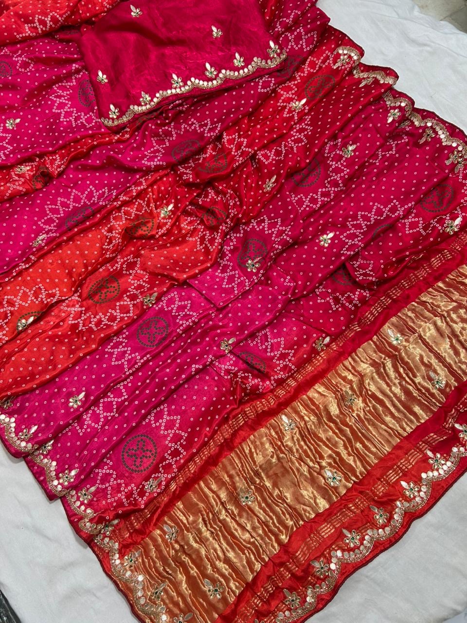 Shaded bandini gajji silk saree with handwork