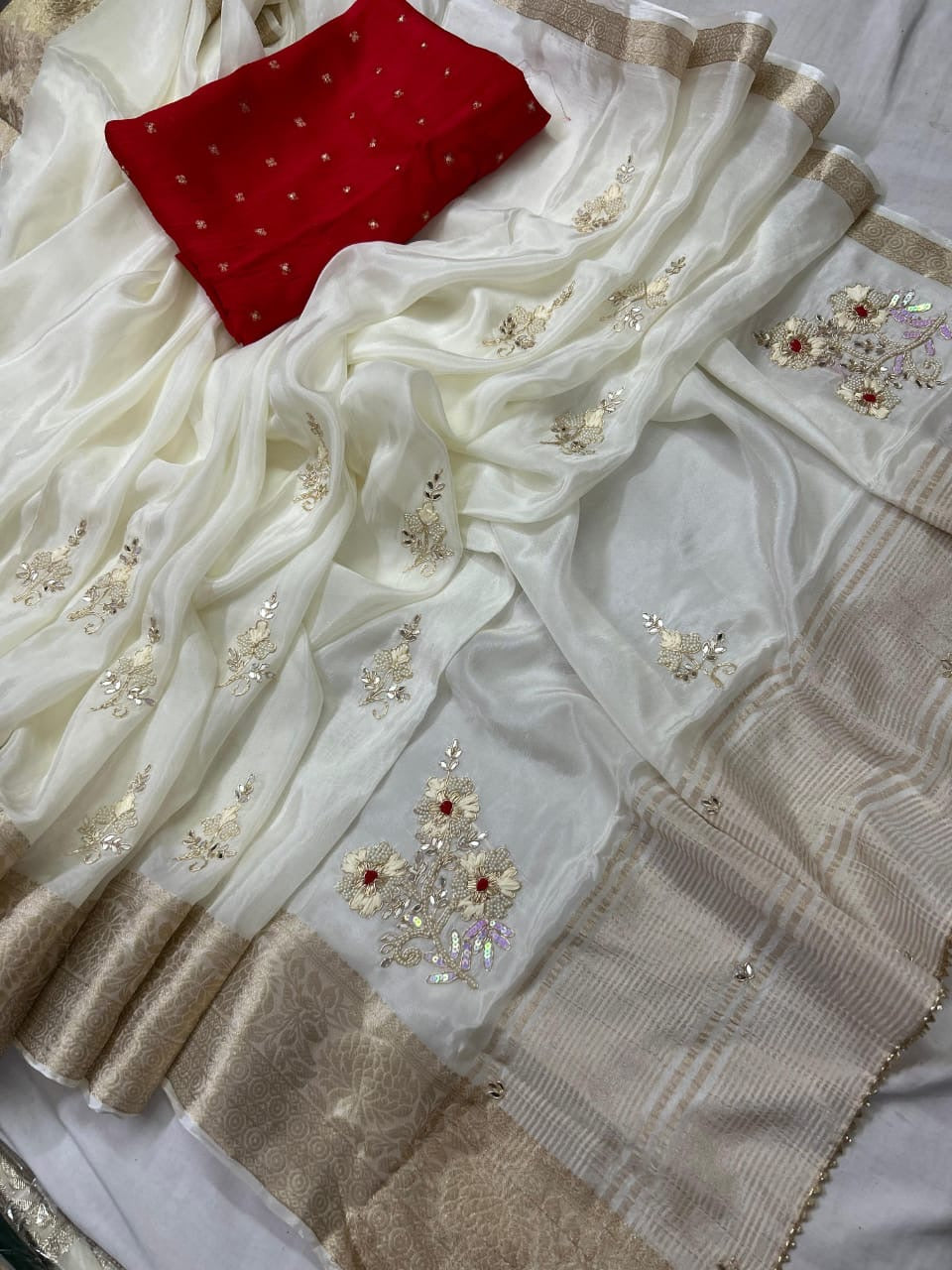 Banaras crepe silk sarees with handwork