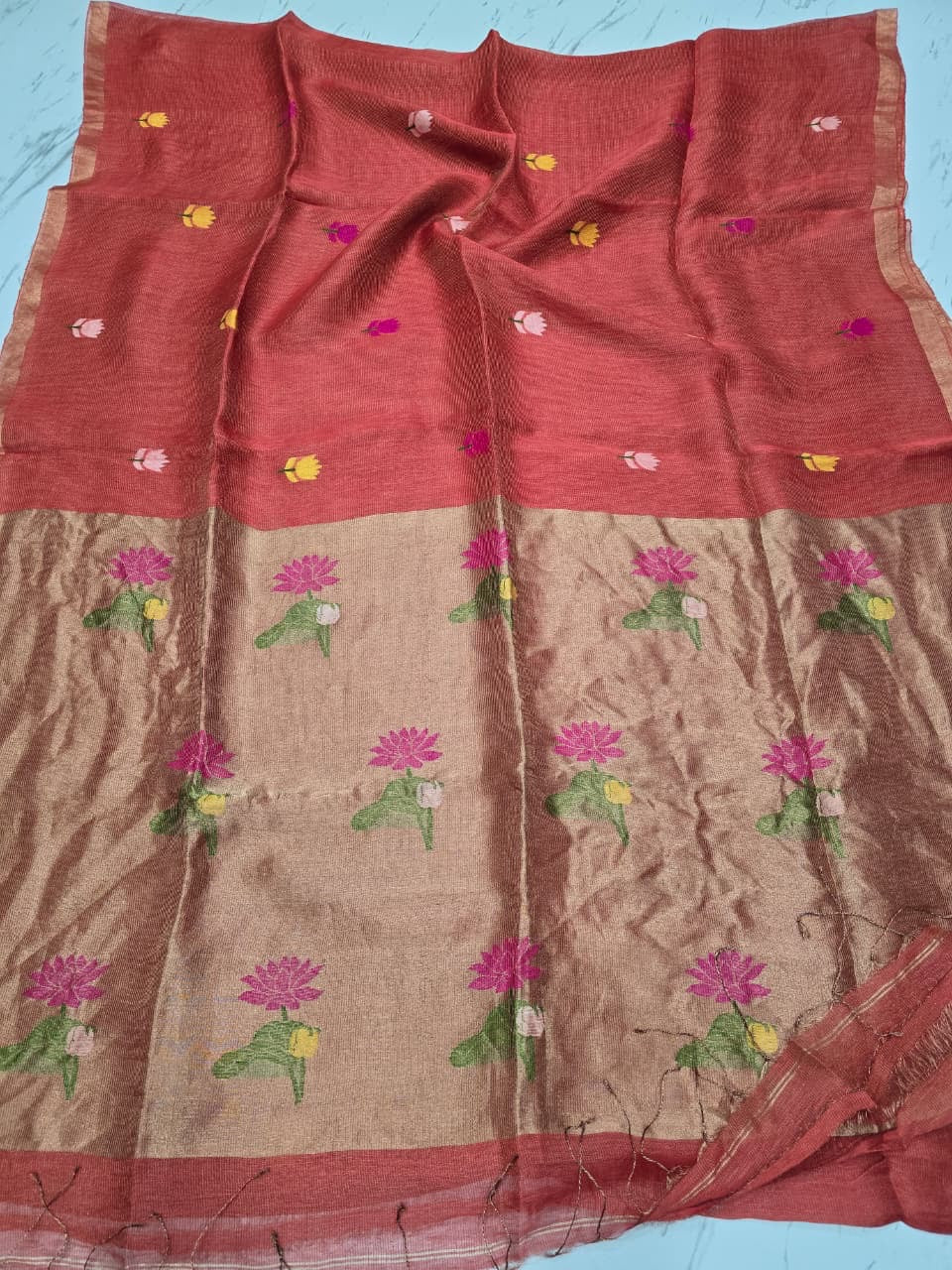 Handloom pure jamdani silk sarees with meenakari weaving