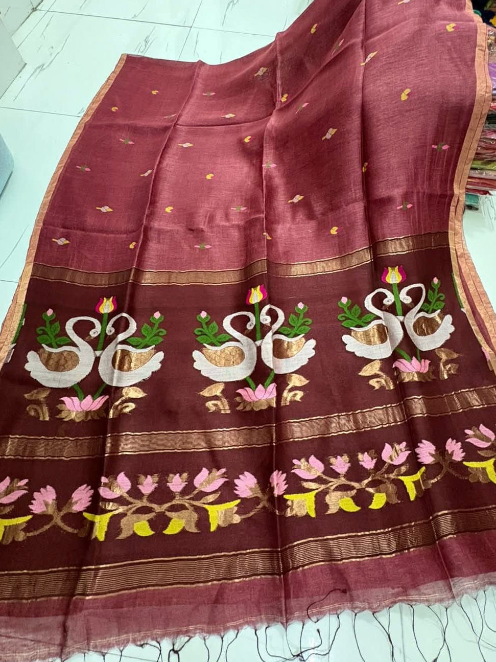 Handloom pure linen silk jamdani sarees