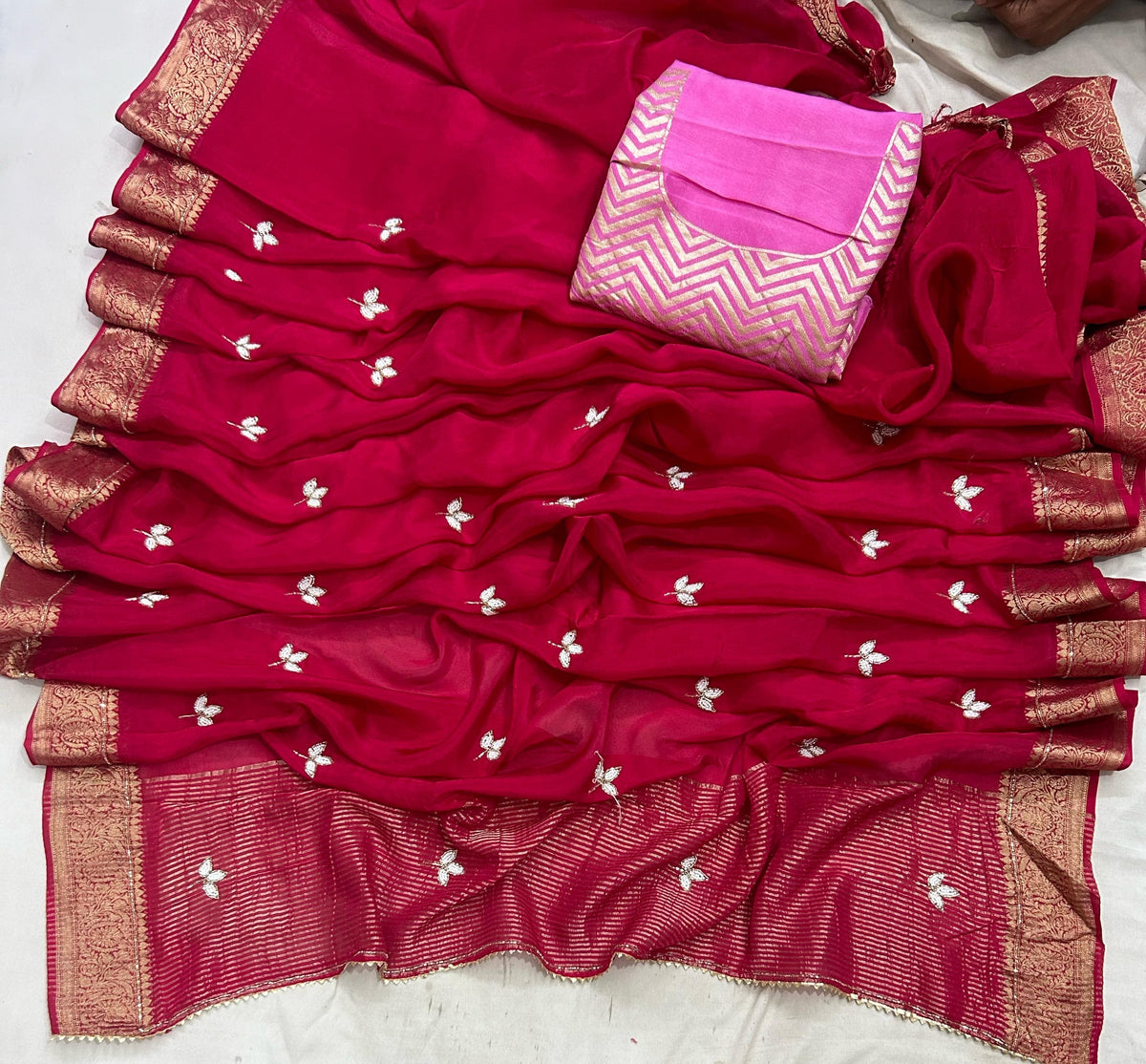 Banaras crepe silk sarees with handwork and rich blouse