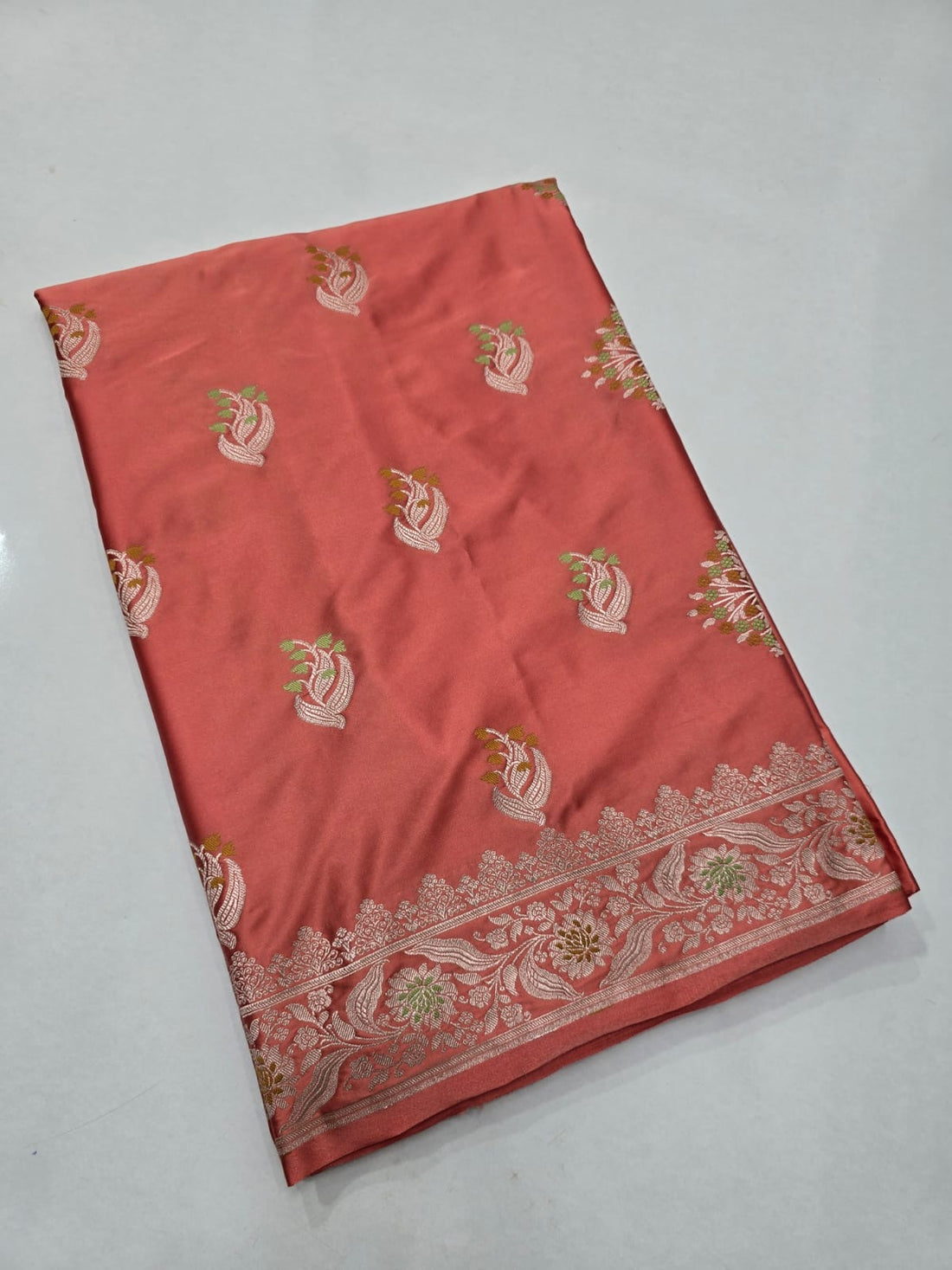 Banaras mashru satin silk sarees with meenakari weaving allover