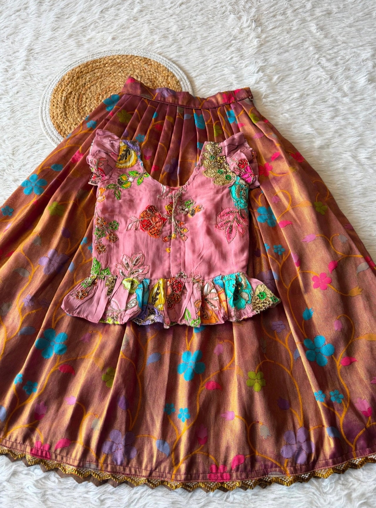 Kids fully stitched tissue lehanga with designed peplum blouse (1-16 years)