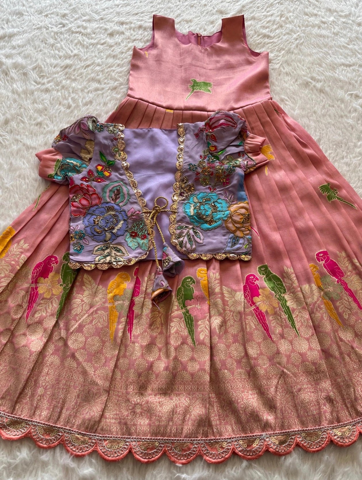 Banaras tissue silk dresses with meenakari weaving and jacket (1-17 years )