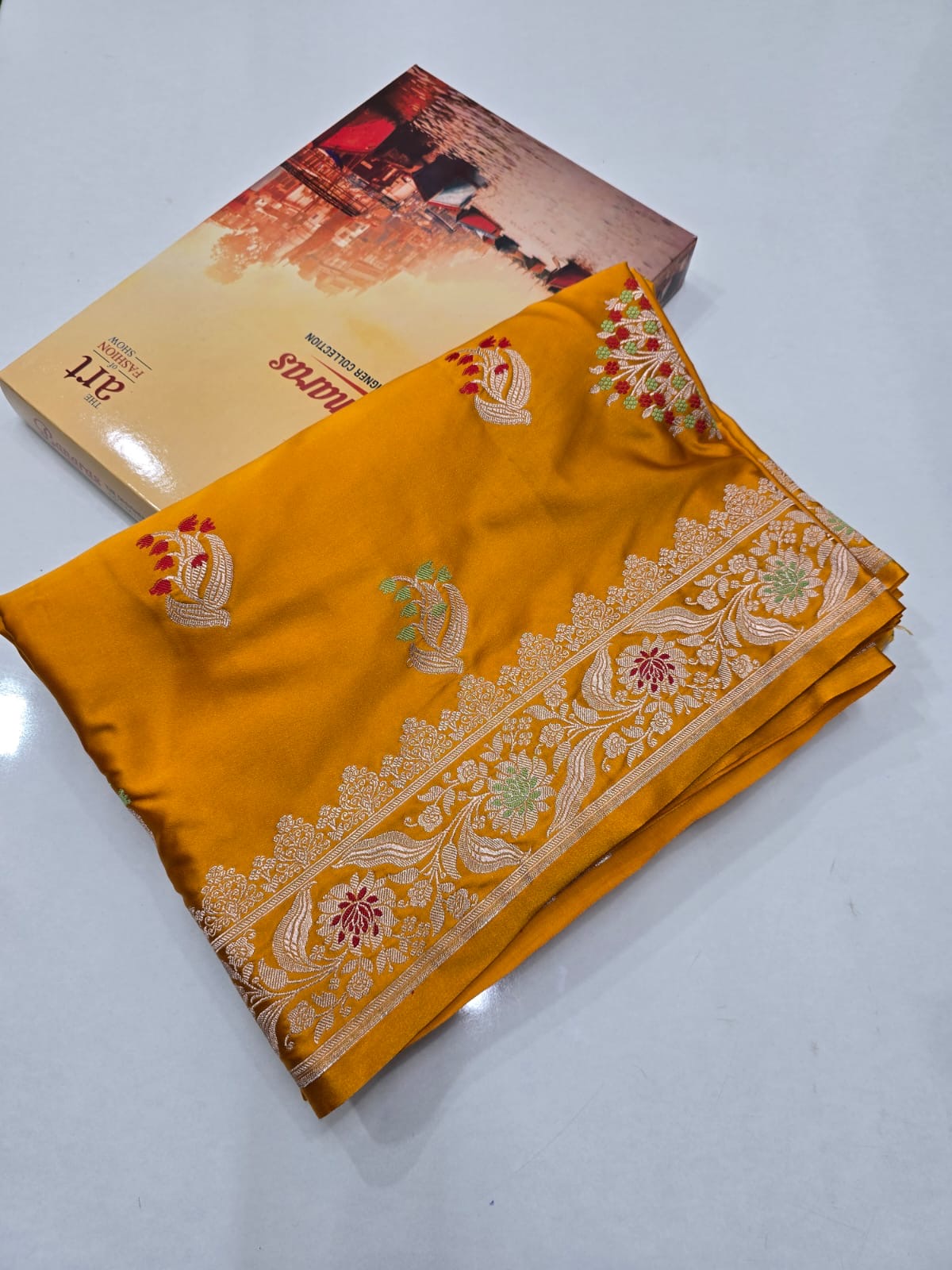 Banaras mashru satin silk sarees with meenakari weaving allover