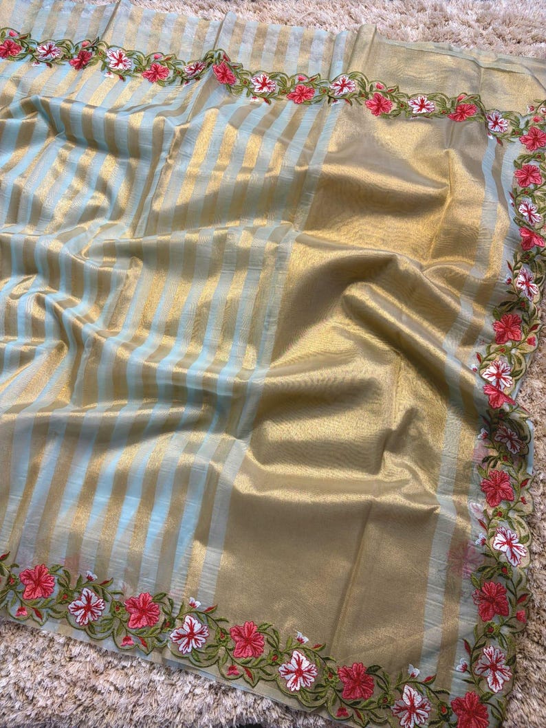 Banaras stripes sarees with scalloped embroidery