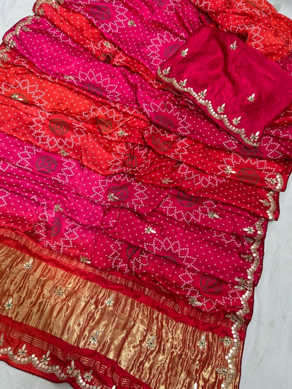 Shaded bandini gajji silk saree with handwork