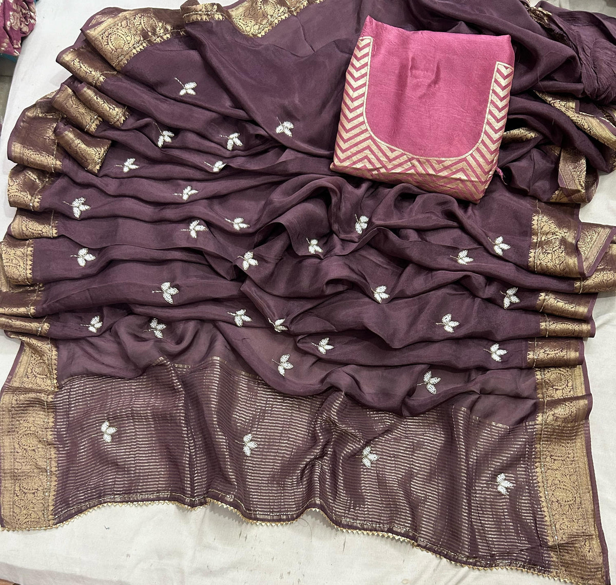Banaras crepe silk sarees with handwork and rich blouse