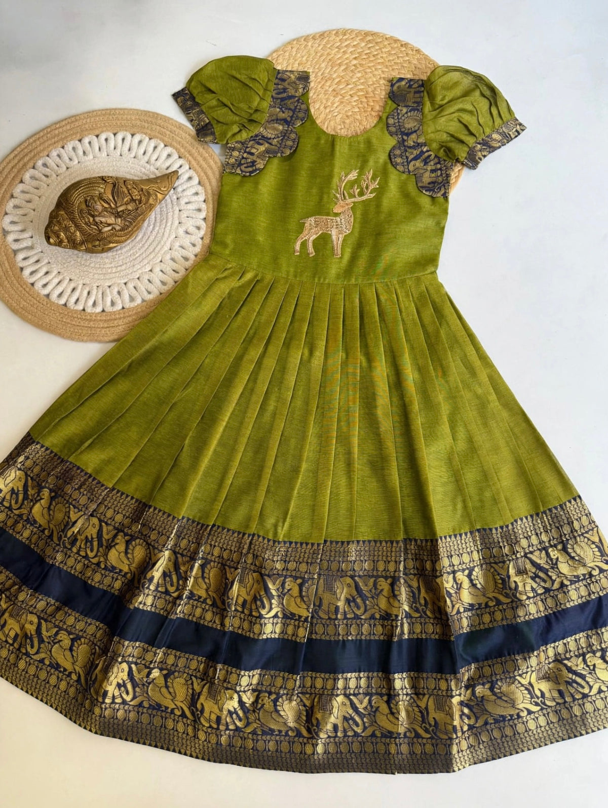 Narayanpet silk cotton fully stitched dresses with handwork (1-16 years)