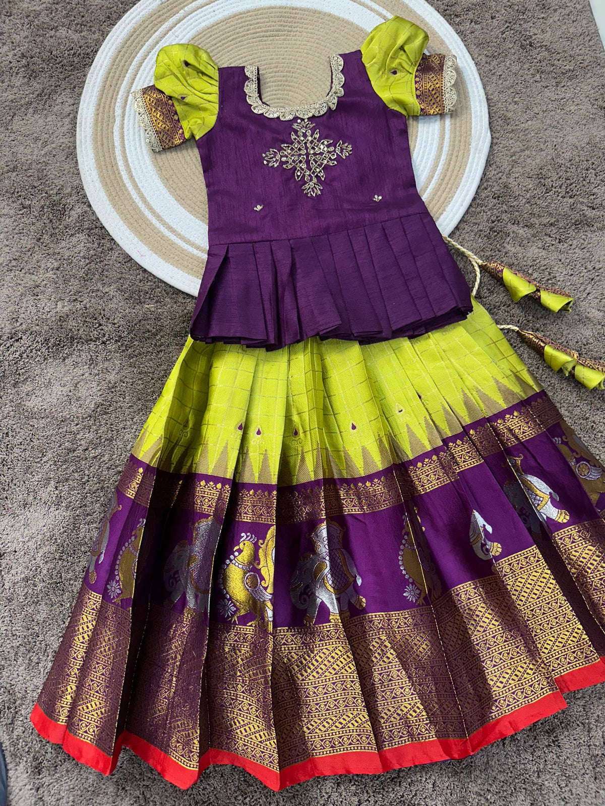 Fancy silk lehanga sets with handwork and fully stitched (1-15 years )