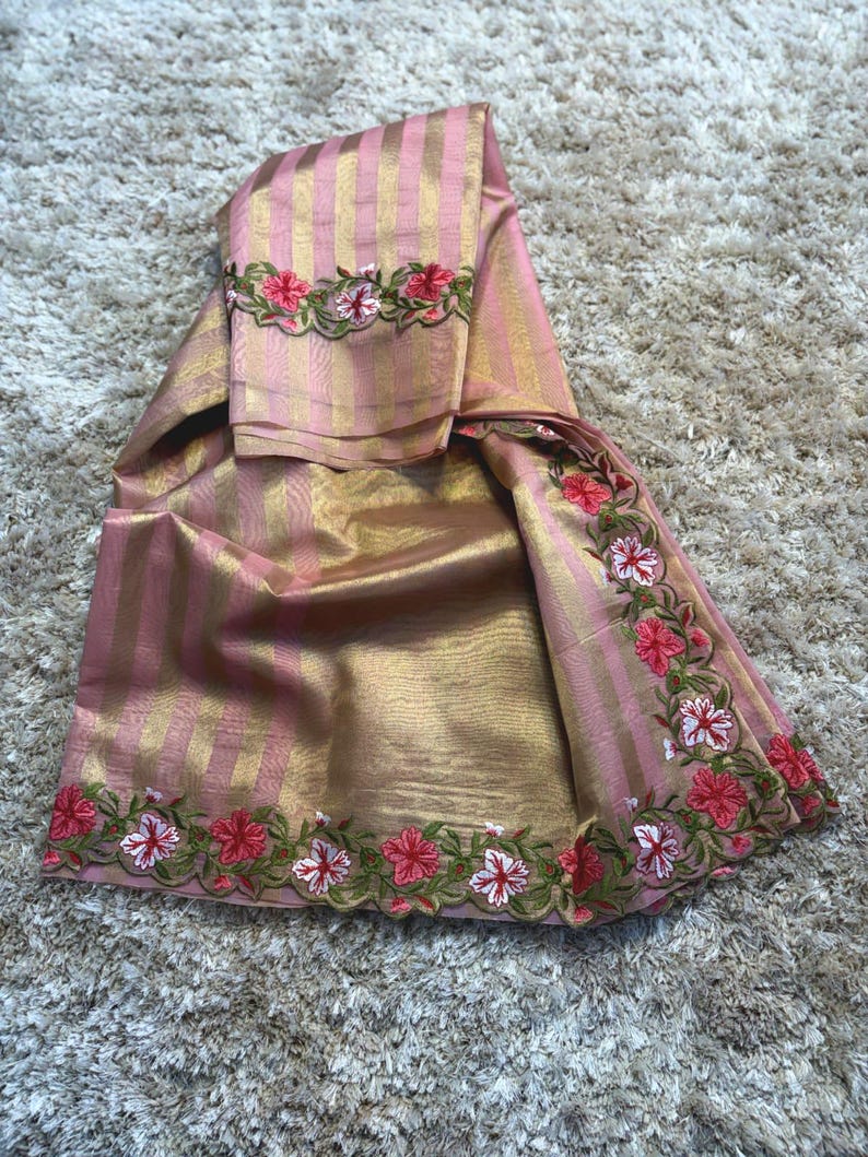 Banaras stripes sarees with scalloped embroidery