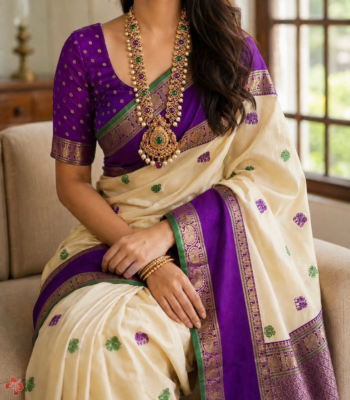 Semi kanjeevaram silk saree with rich vintage weaving unstitched blouse