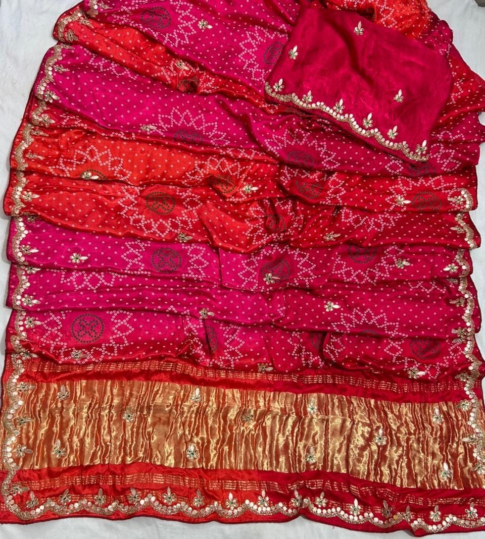 Shaded bandini gajji silk saree with handwork