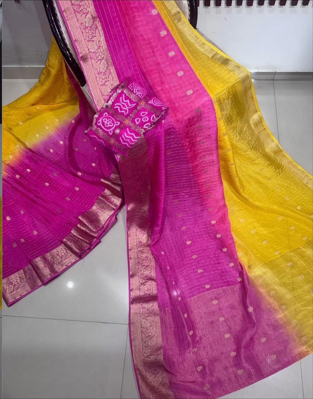 Exclusive shaded banaras crepe silk sarees with intricate weaving and unstitched rich bandini blouse
