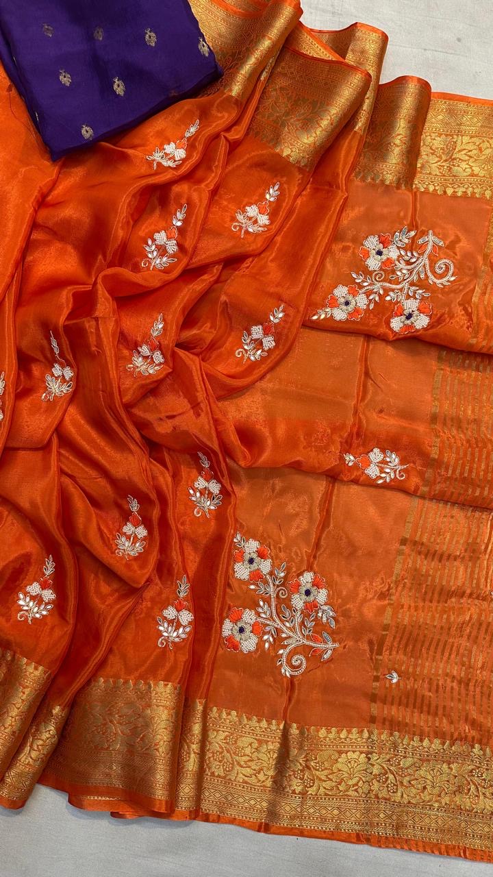 Banaras crepe silk sarees with handwork