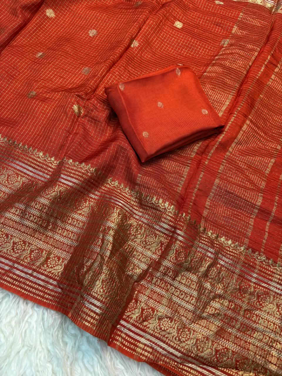 Vintage banaras crepe silk sarees in checkered weaving rich pallu and blouse
