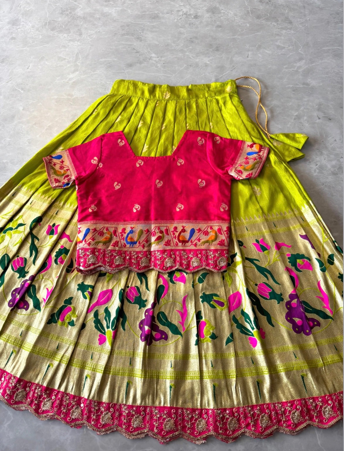 Kids banaras paithani fully stitched lehanga set (1-16 years )