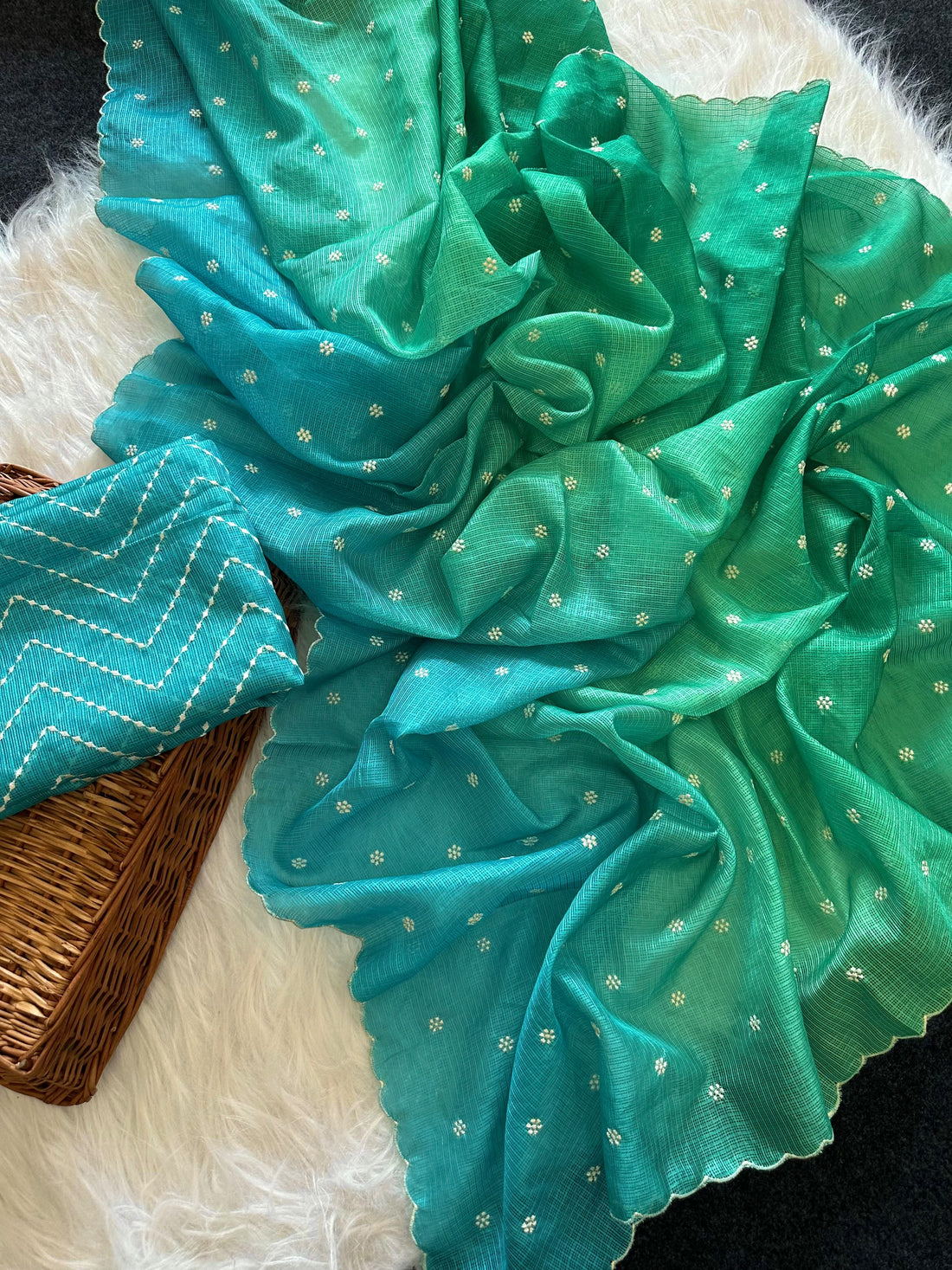 Shaded kota sarees with embroidery allover saree and blouse