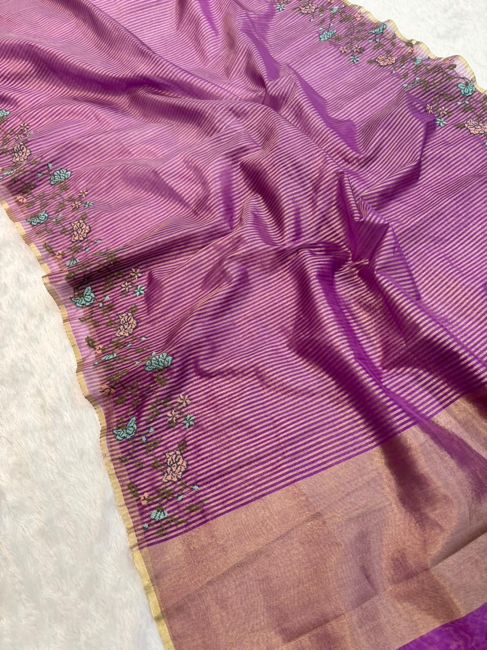 Banaras stripes sarees with intricate petit point work