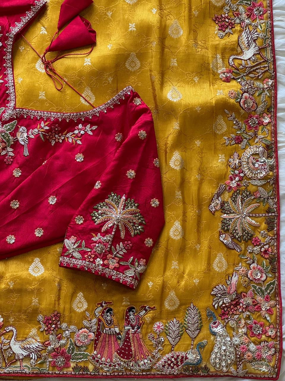 Designed munga silk sarees with intricate embroidery and fully stitched blouse