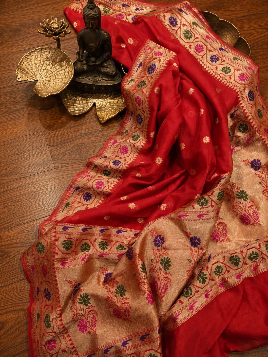 Banaras pure paithani crepe silk sarees with unstitched blouse