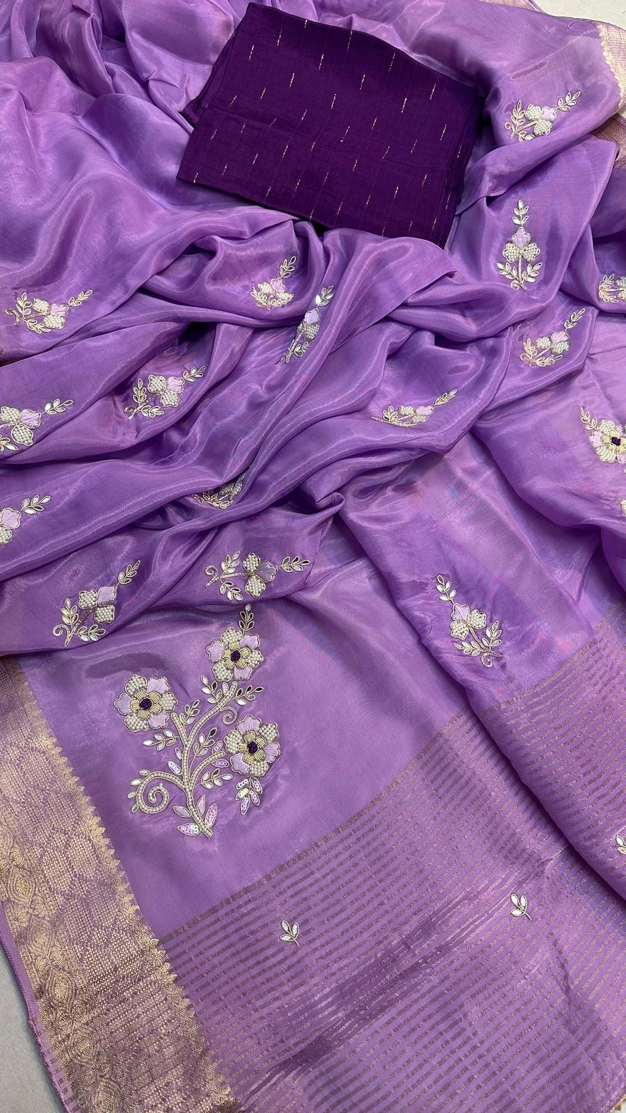 Banaras crepe silk sarees with handwork