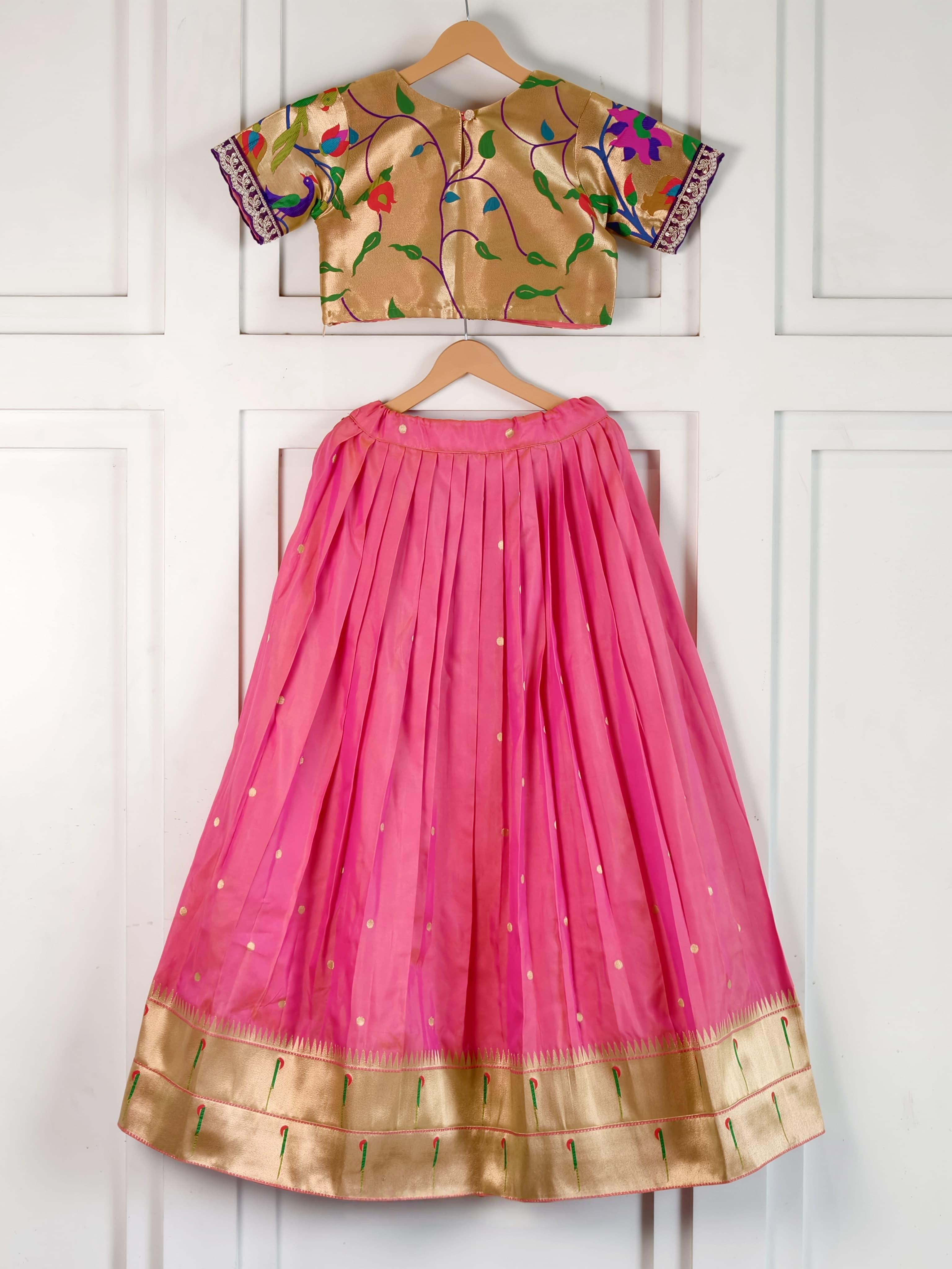 Banaras paithani kids lehanga with croptop (1-15 years )