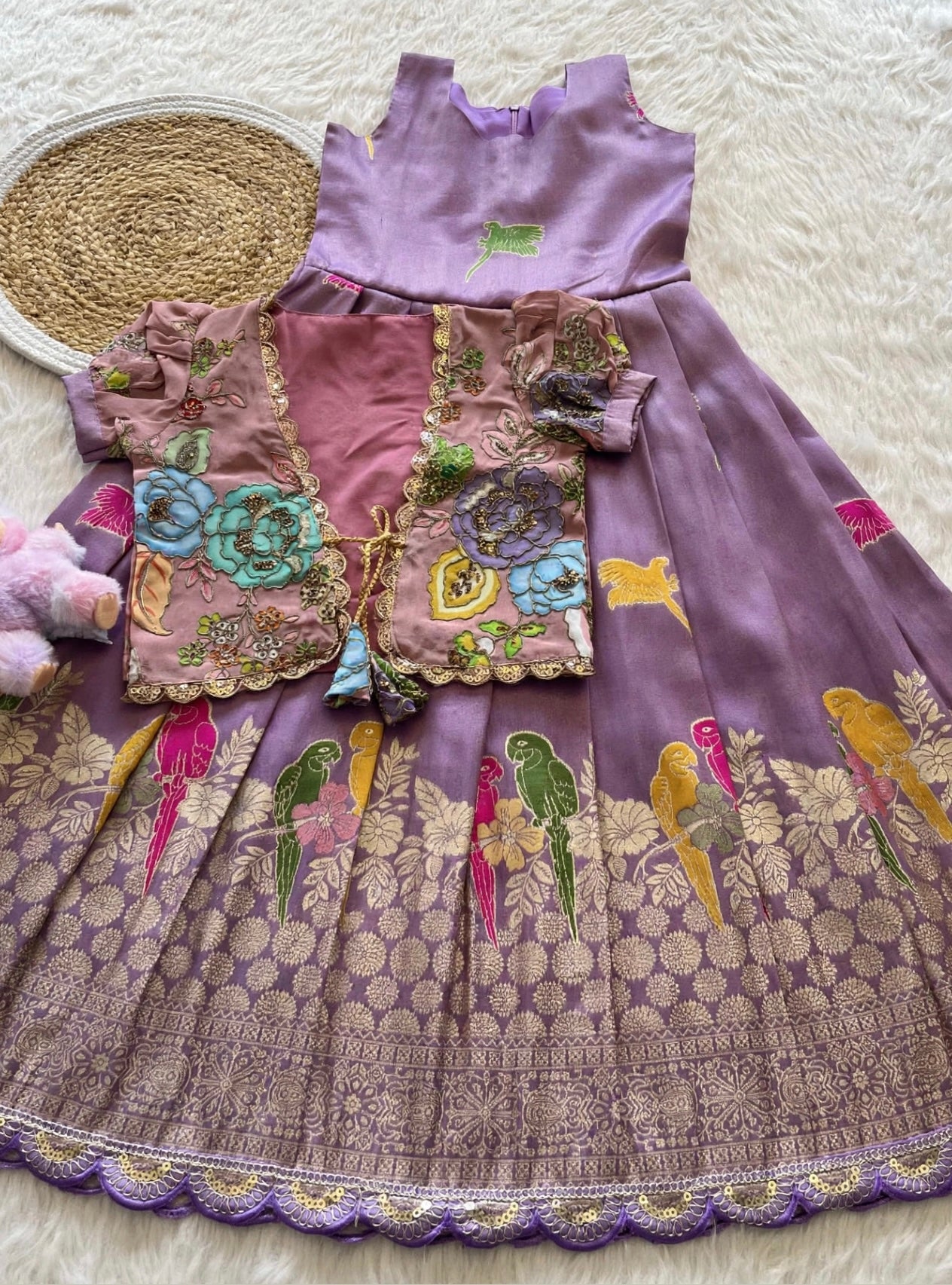Banaras tissue silk dresses with meenakari weaving and jacket (1-17 years )