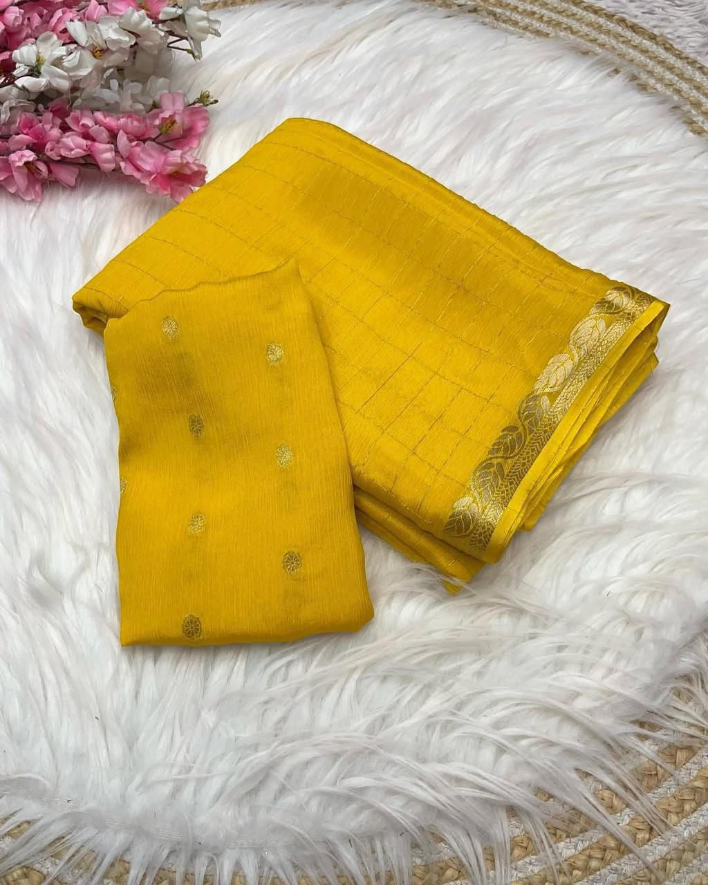 Chinnon sarees with checkered weaving and rich blouse