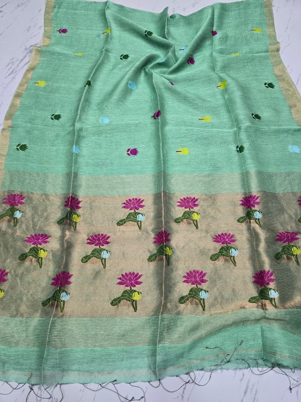 Handloom pure jamdani silk sarees with meenakari weaving