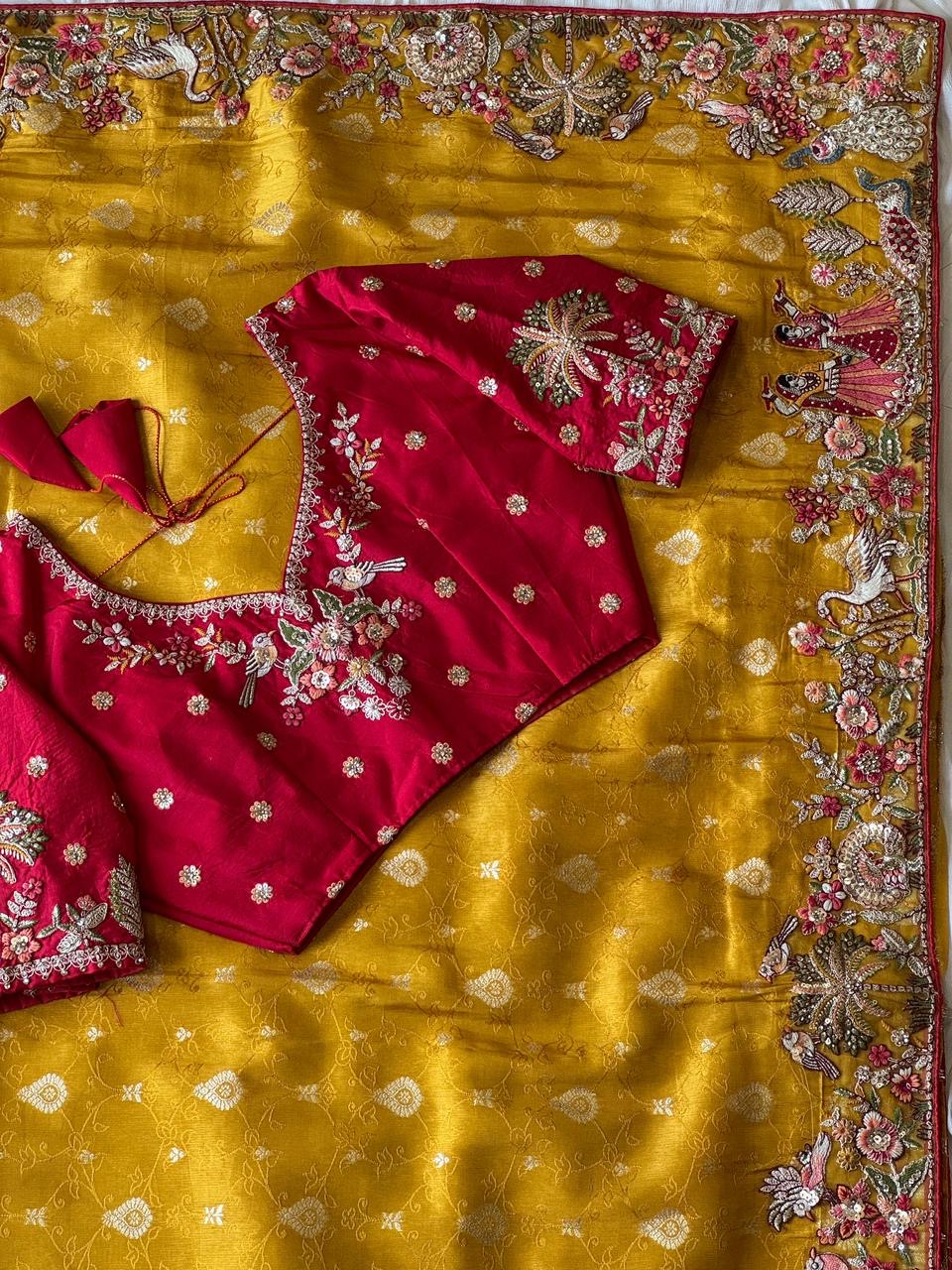 Designed munga silk sarees with intricate embroidery and fully stitched blouse