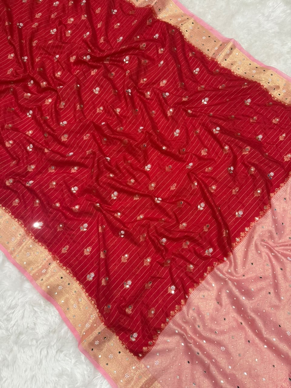 Vintage banaras soft silk sarees with pearl and mirrors designing