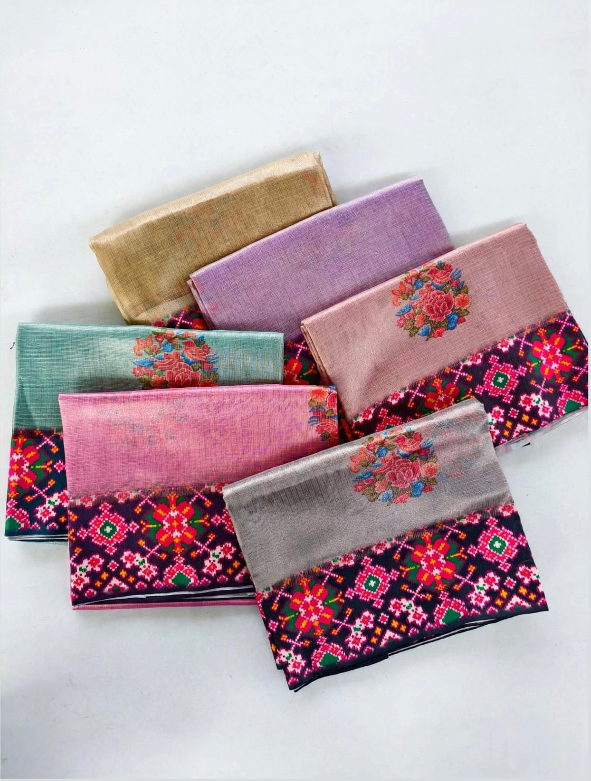 Exclusive tissue silk sarees with patola borders pallu and blouse