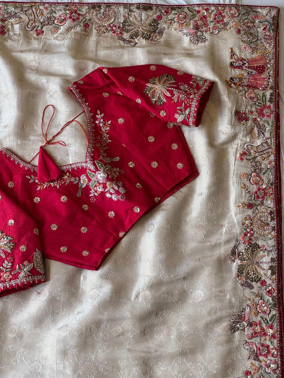 Designed munga silk sarees with intricate embroidery and fully stitched blouse