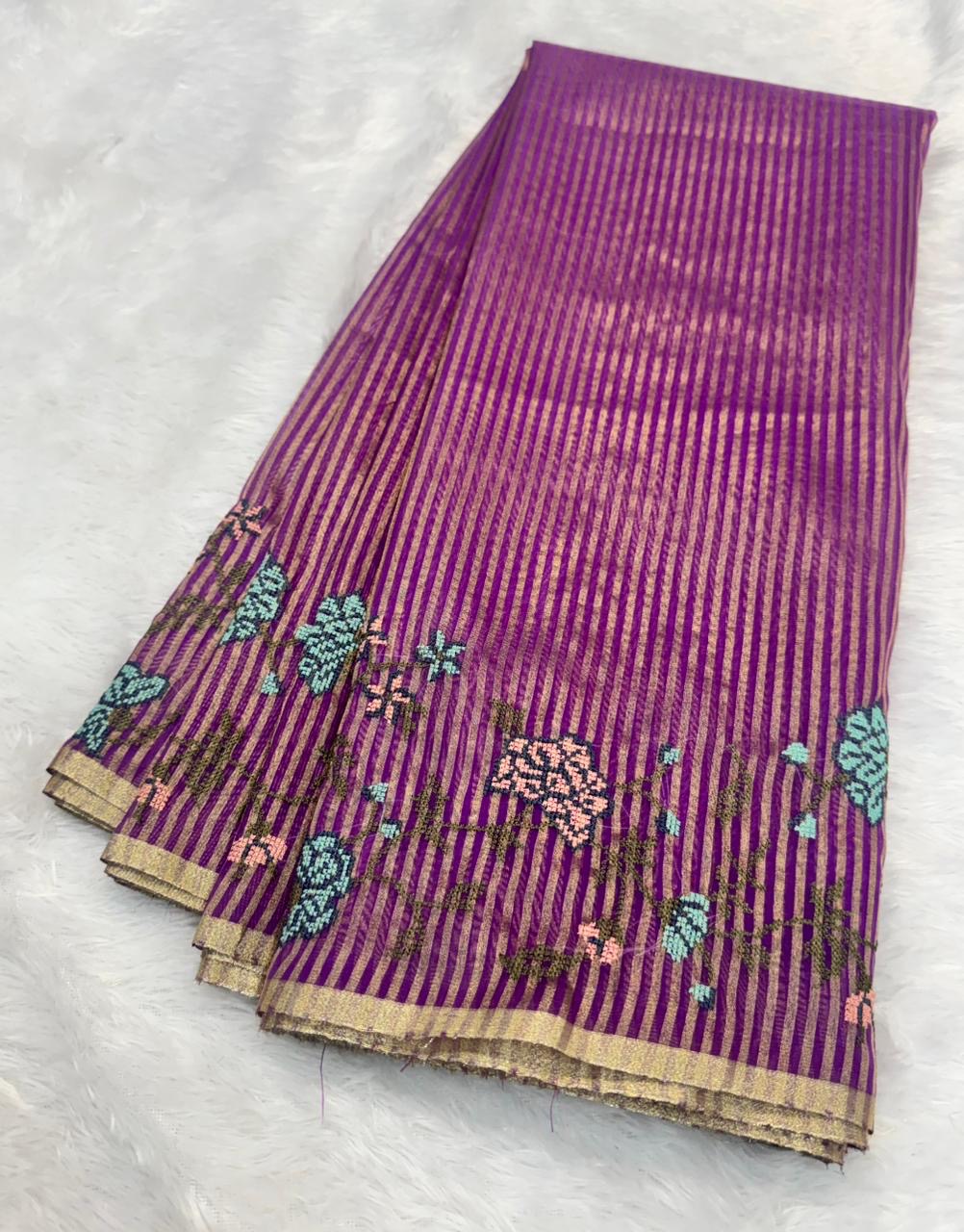 Banaras stripes sarees with intricate petit point work