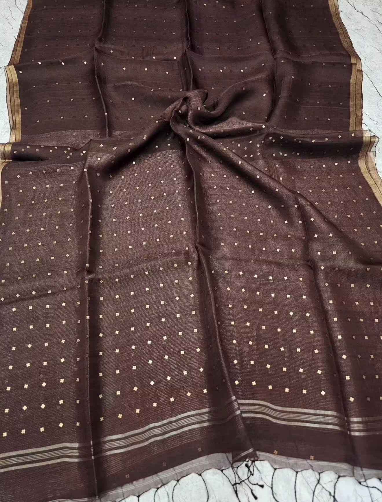 Handloom pure muslin silk sarees with sequins weaving