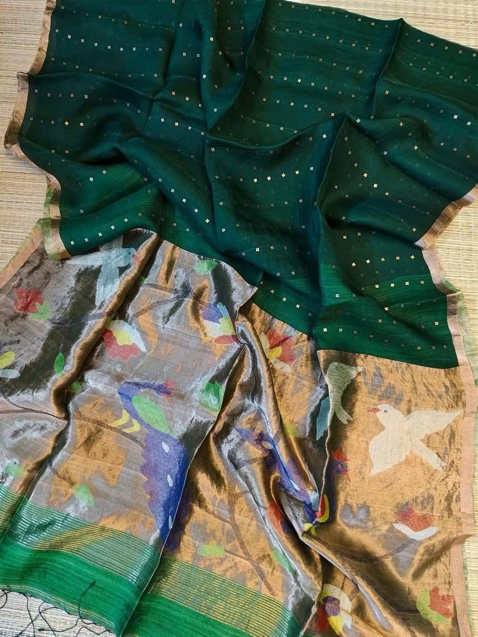 Handloom pure muslin jamdani silk sarees with paithani weaving pallu