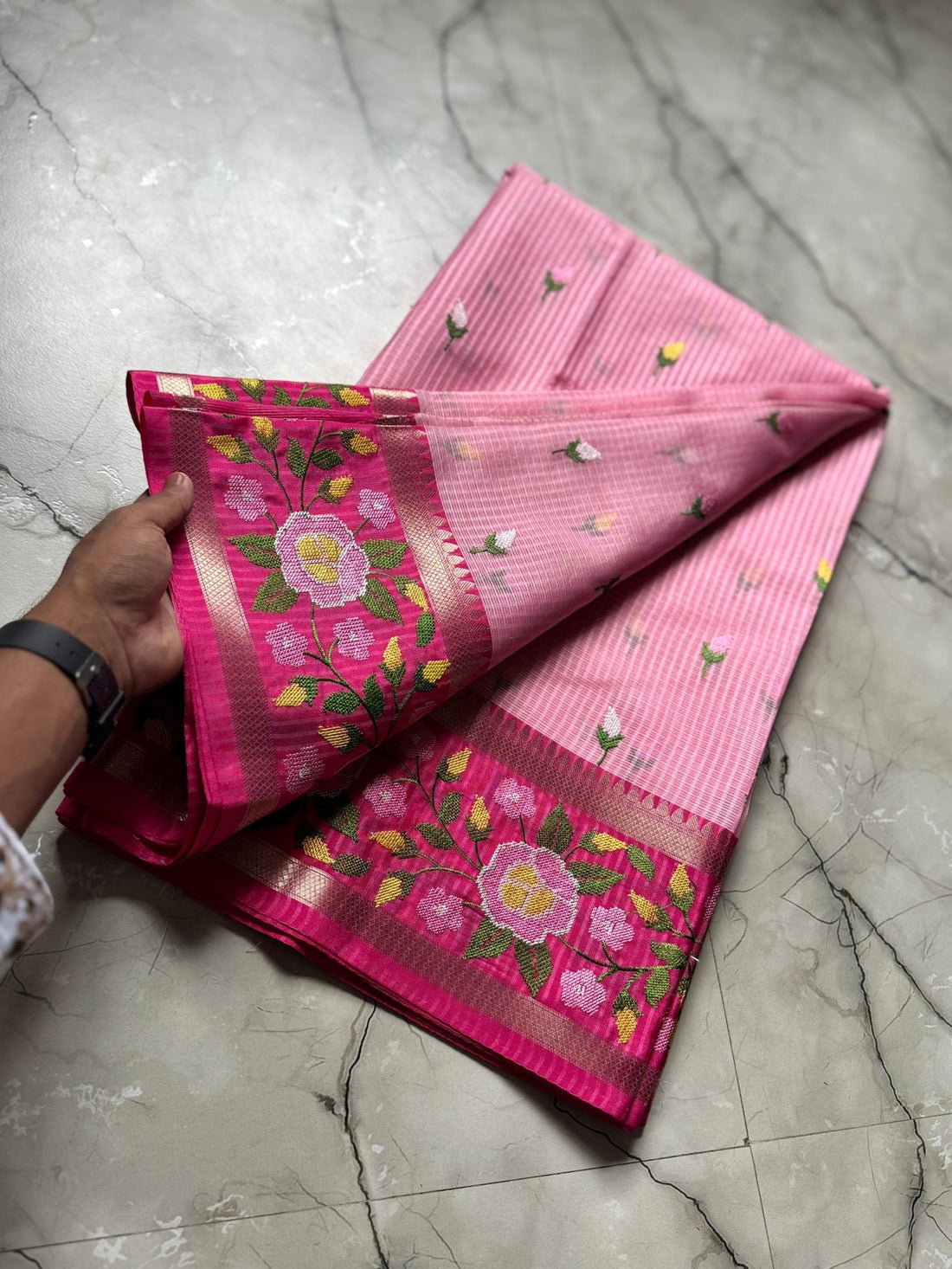 Vintage banaras kota sarees with petit point work allover and gap borders