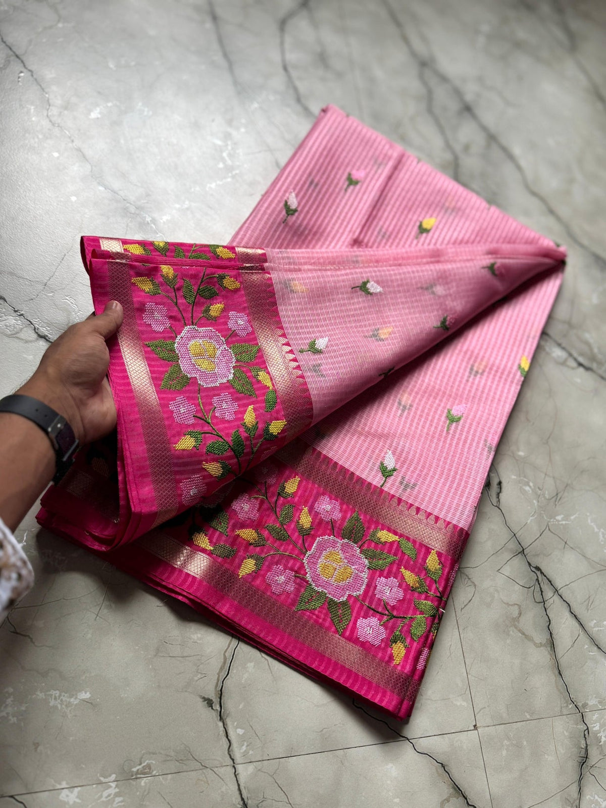 Vintage banaras kota sarees with petit point work allover and gap borders