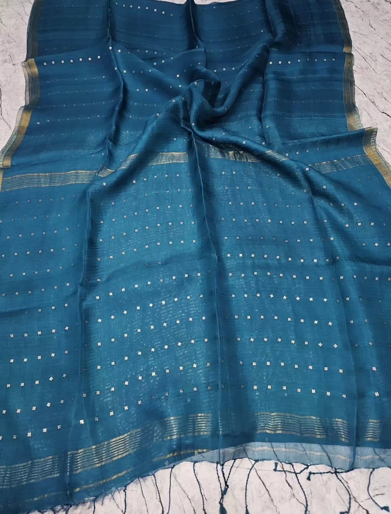 Handloom pure muslin silk sarees with sequins weaving