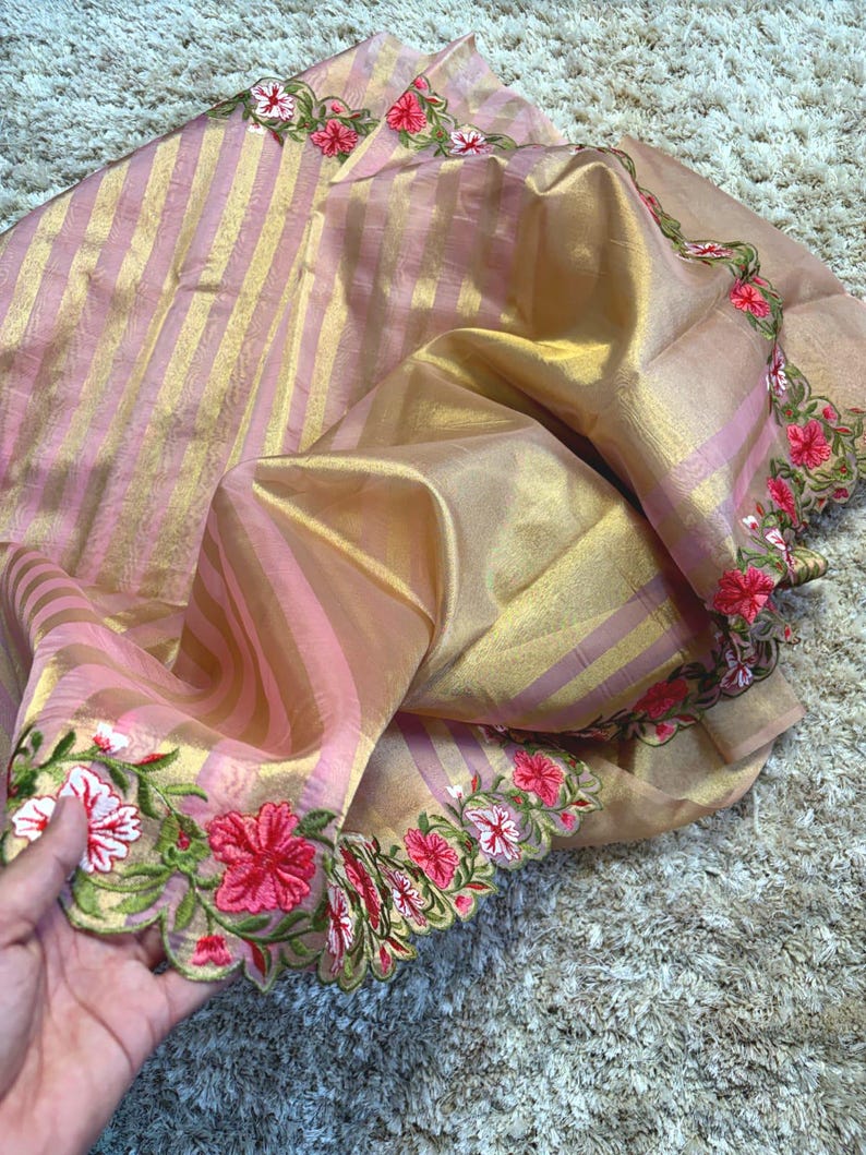 Banaras stripes sarees with scalloped embroidery