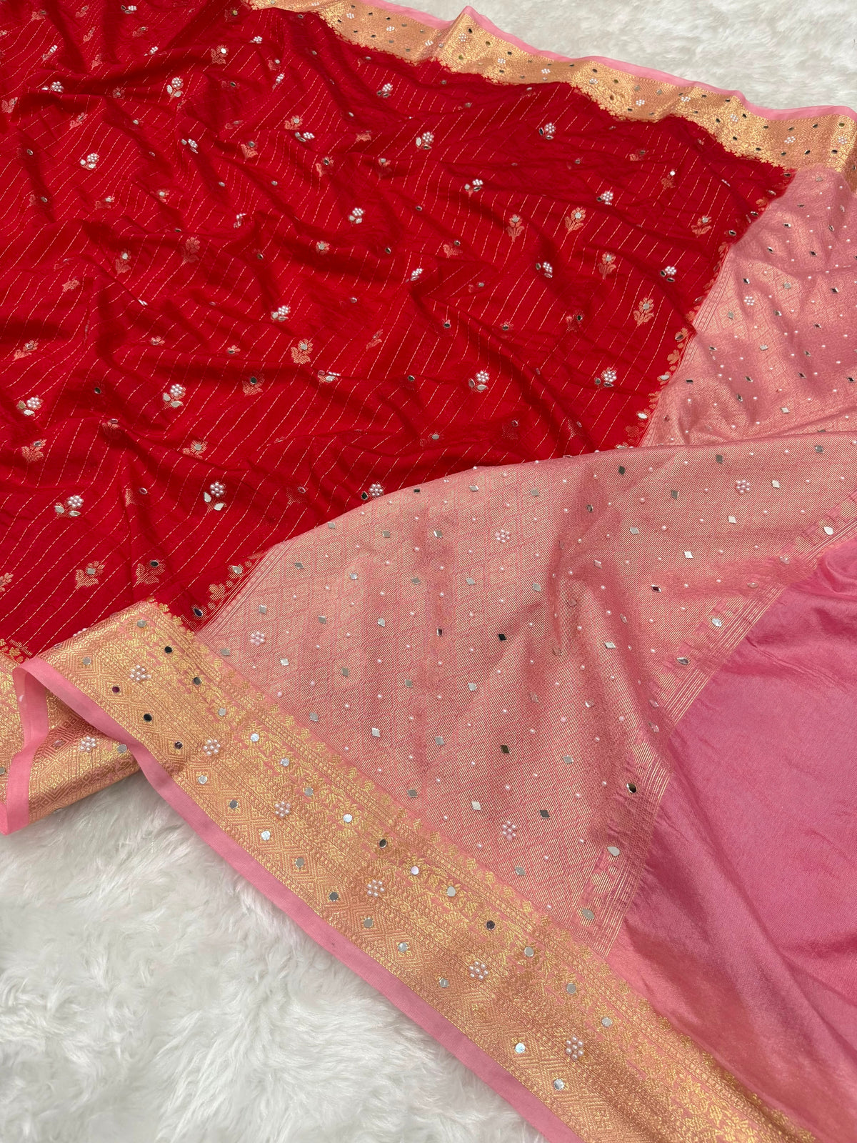 Vintage banaras soft silk sarees with pearl and mirrors designing
