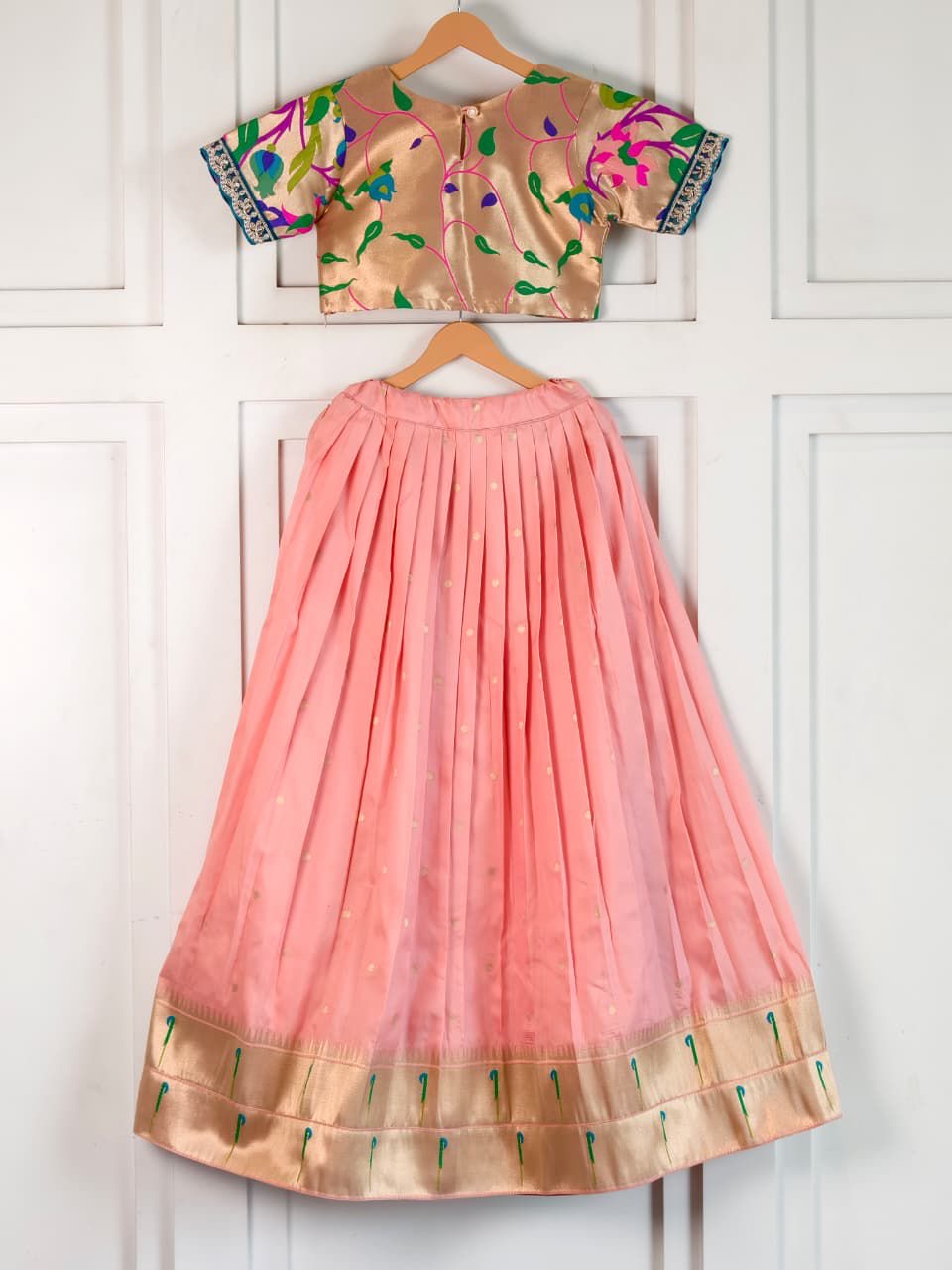 Banaras paithani kids lehanga with croptop (1-15 years )