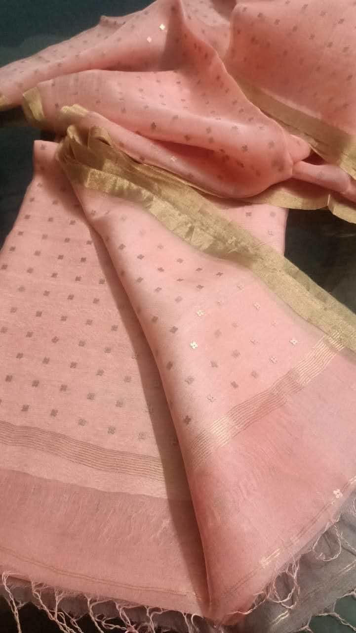 Handloom pure muslin silk sarees with sequins weaving