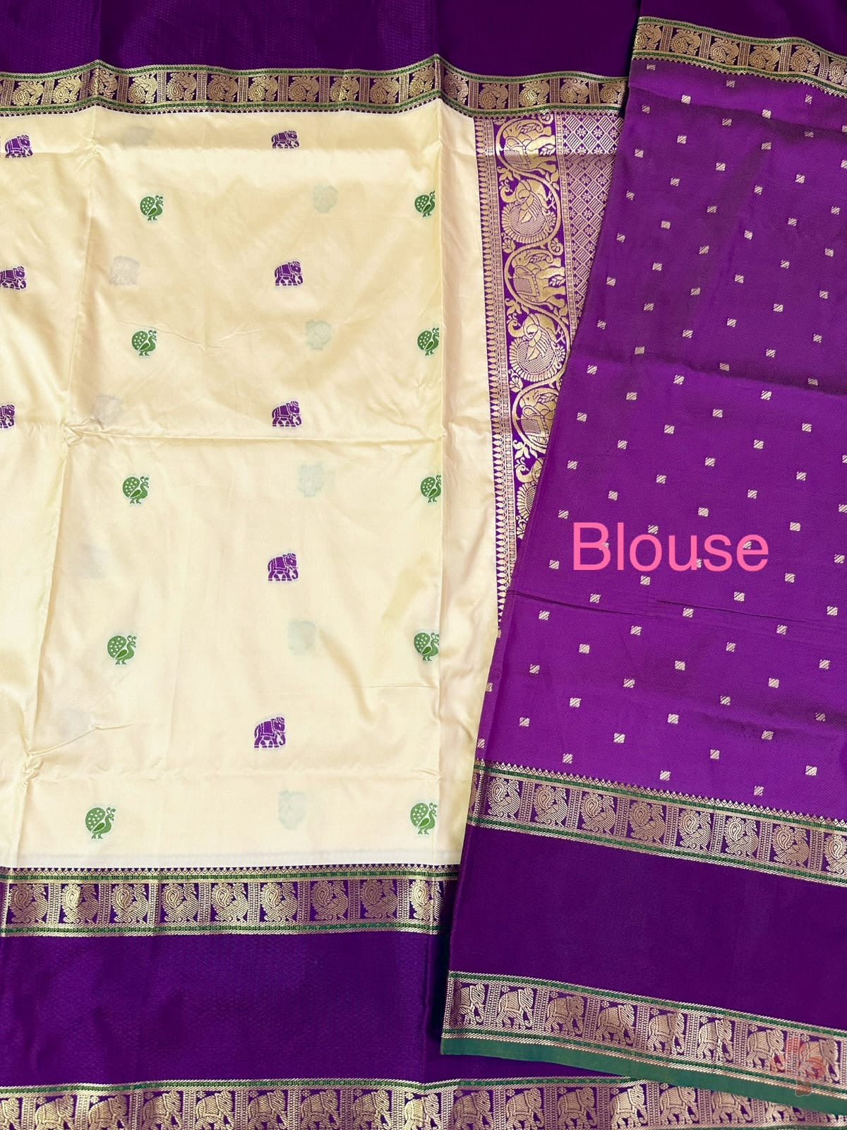 Semi kanjeevaram silk saree with rich vintage weaving unstitched blouse