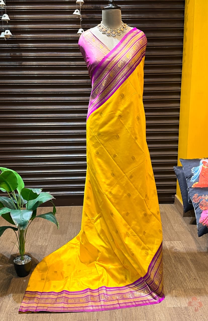 Semi kanjeevaram silk saree with vintage weaving rich unstitched blouse