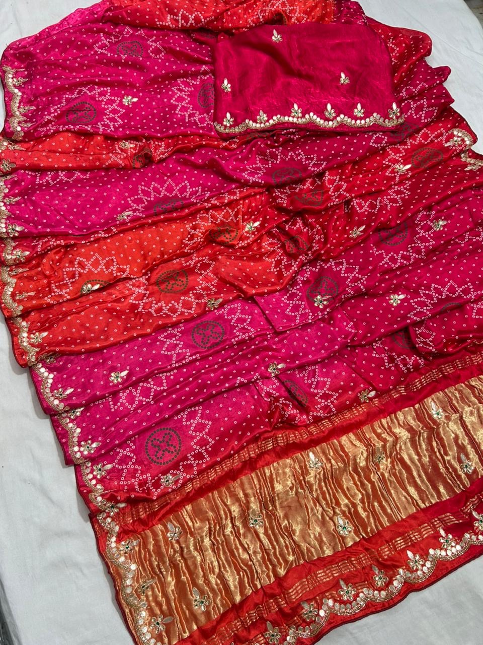 Shaded bandini gajji silk saree with handwork