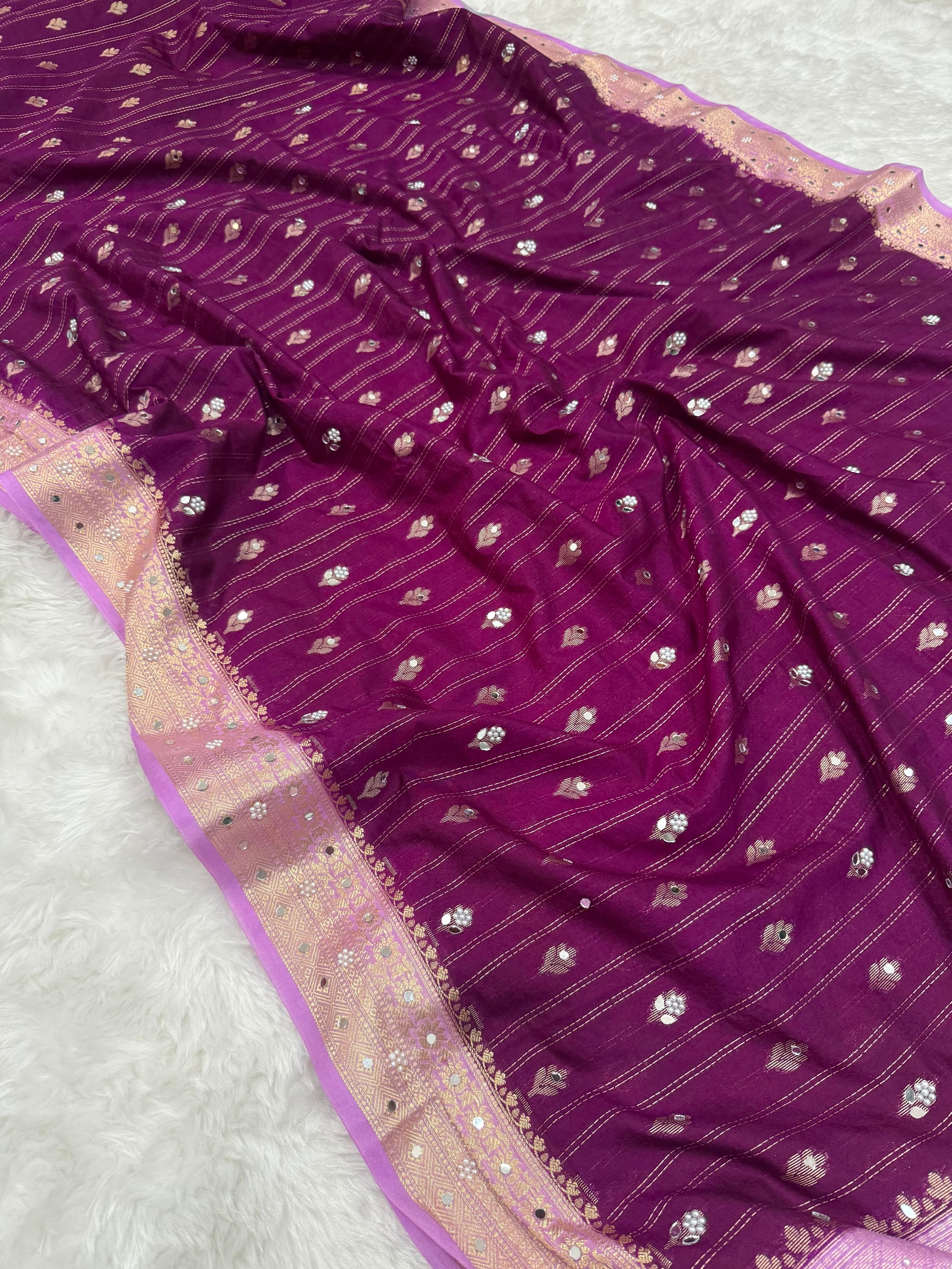 Vintage banaras soft silk sarees with pearl and mirrors designing